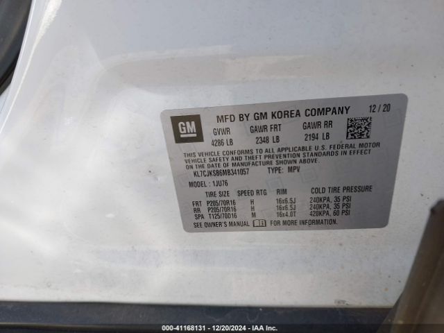 KL7CJKSB6MB341057 Chevrolet Trax Fwd Ls