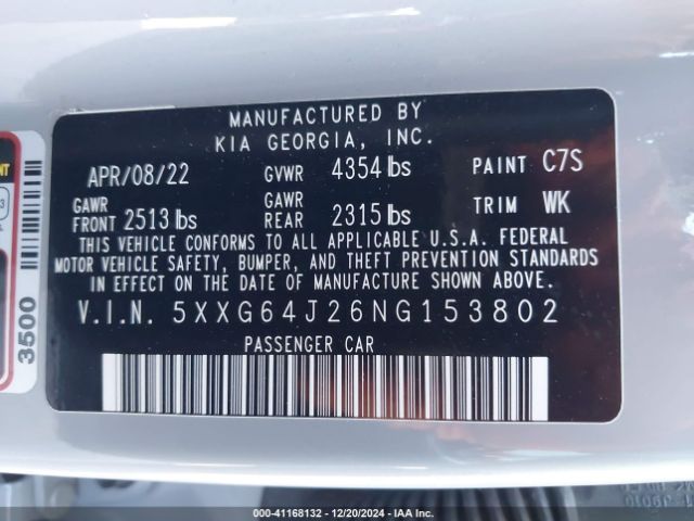 5XXG64J26NG153802 KIA K5 Gt-line
