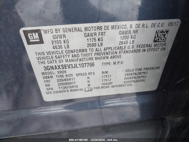 Chevrolet EQUINOX LT 2018 3GNAXSEV3JL107796 Image 9