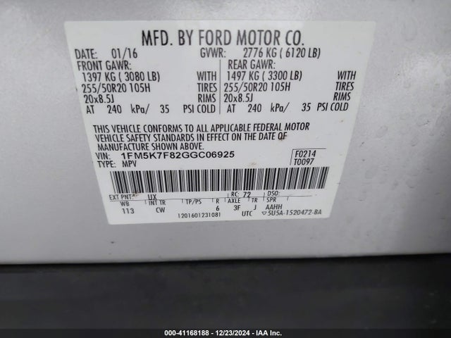Ford Explorer Limited 2016 1FM5K7F82GGC06925 Image 9