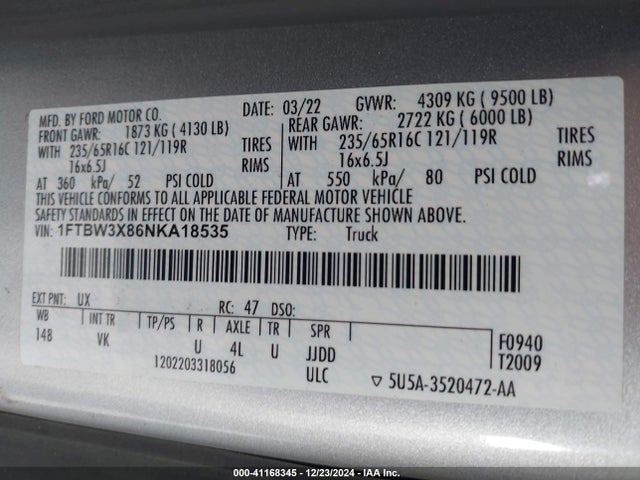 Ford Transit-350 Cargo Van 2022 1FTBW3X86NKA18535 Image 9
