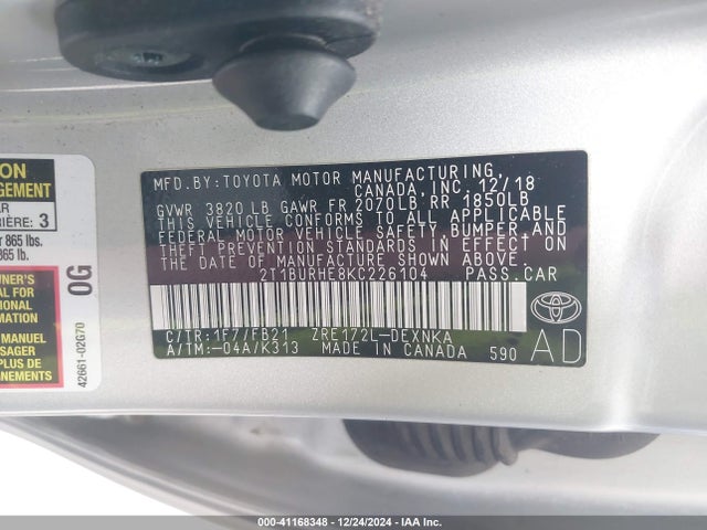 Toyota COROLLA LE 2019 2T1BURHE8KC226104 Image 9