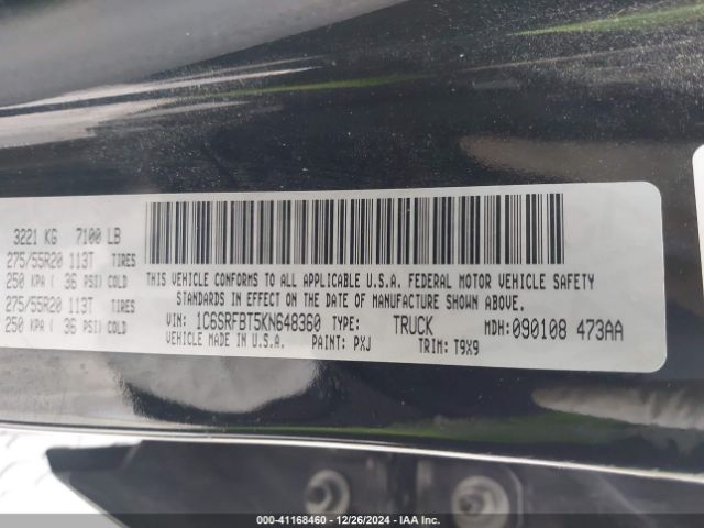 1C6SRFBT5KN648360 RAM 1500 Big Horn/lone Star  4x4 6'4 Box