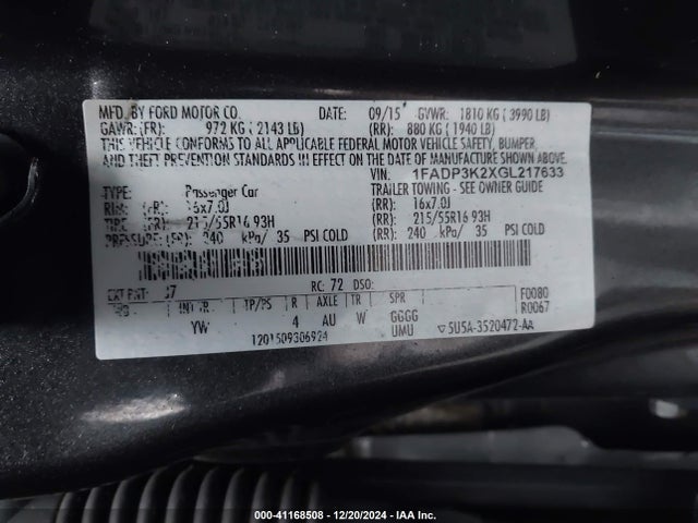 Ford FOCUS SE 2016 1FADP3K2XGL217633 Image 9