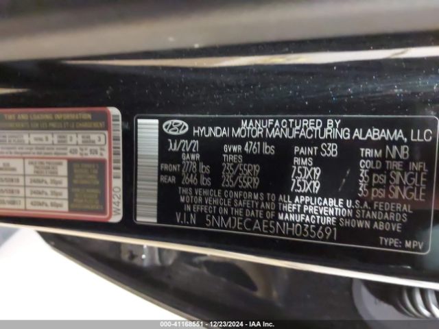 5NMJECAE5NH035691 Hyundai Tucson Limited