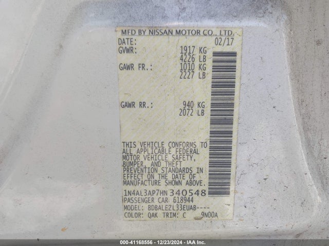 Nissan Altima 2.5 S 2017 1N4AL3AP7HN340548 Image 9