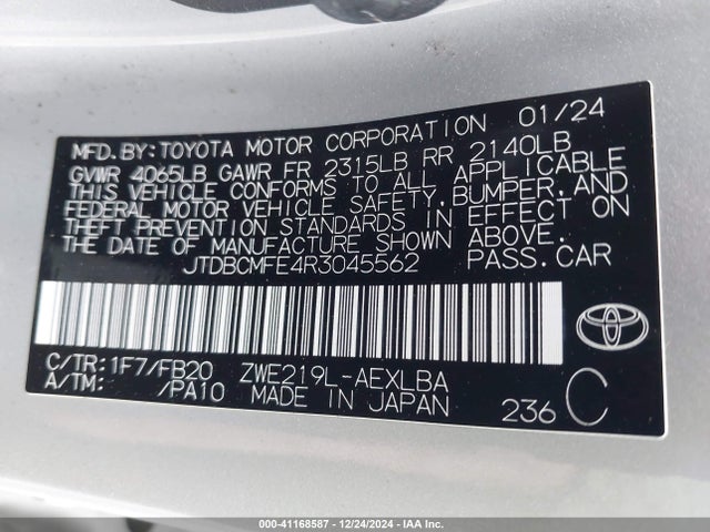 JTDBCMFE4R3045562 Toyota Corolla Hybrid Le