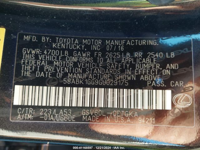 58ABK1GG9GU029175 Lexus ES 350