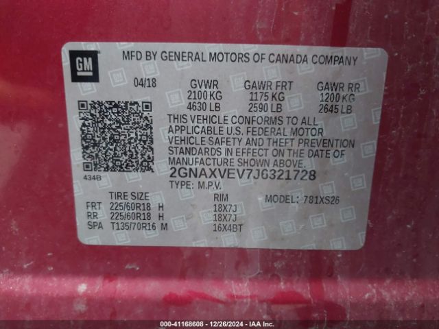 2GNAXVEV7J6321728 Chevrolet Equinox Premier