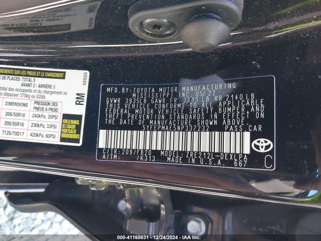 Toyota COROLLA LE 2022 5YFEPMAE5NP337232 Image 9