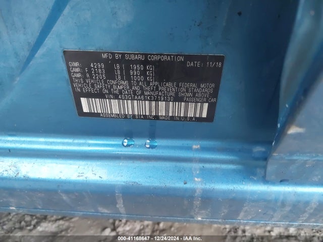 Subaru Impreza 2.0i 2019 4S3GTAA61K3719130 Image 9