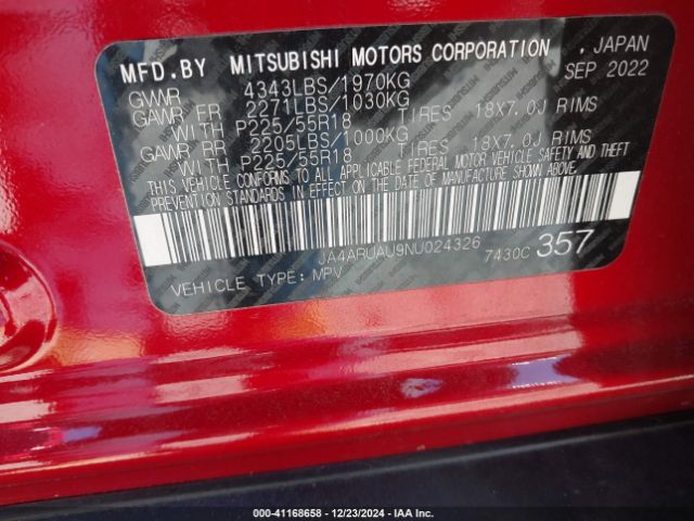 2022 MITSUBISHI OUTLANDER SPORT JA4ARUAU9NU024326 Photo 8