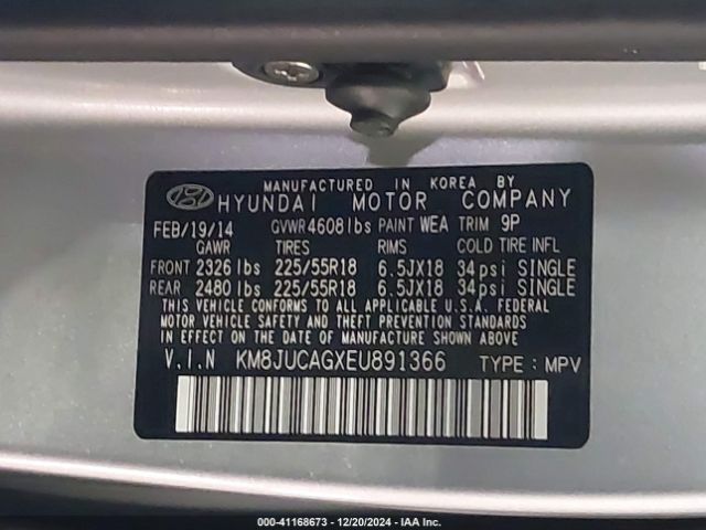 KM8JUCAGXEU891366 Hyundai Tucson Limited