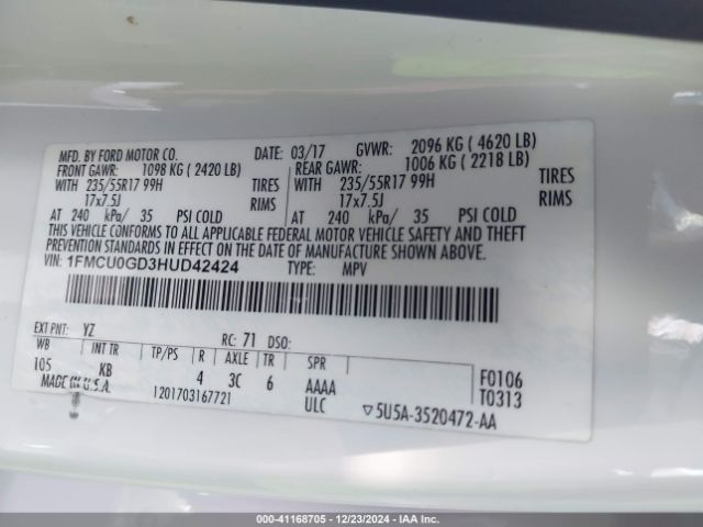 1FMCU0GD3HUD42424 Ford ESCAPE SE