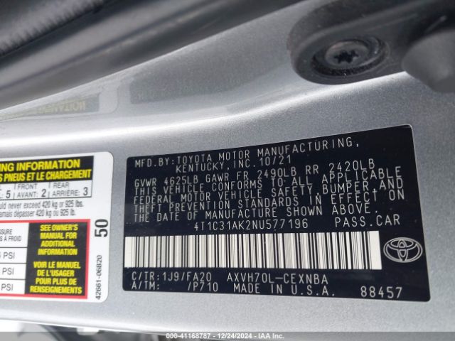 4T1C31AK2NU577196 Toyota Camry Le Hybrid