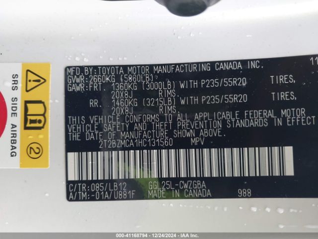 2T2BZMCA1HC131560 Lexus RX 350