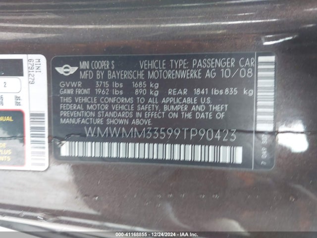 2009 MINI COOPER S CLUBMAN WMWMM33599TP90423 Photo 8