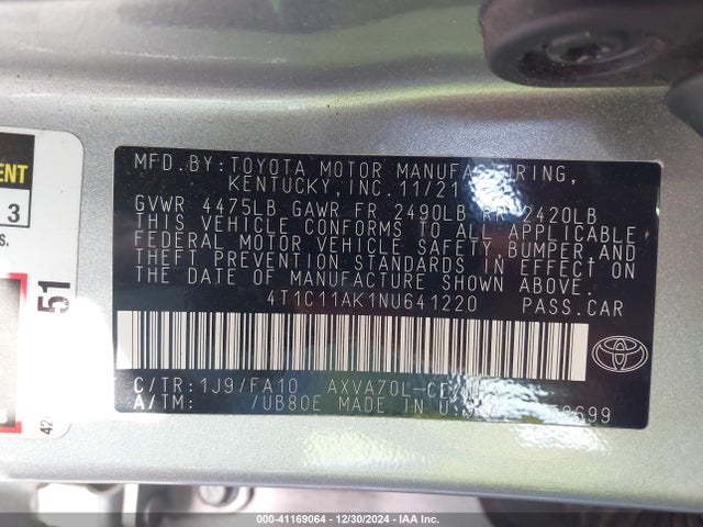 Toyota CAMRY LE 2022 4T1C11AK1NU641220 Image 9