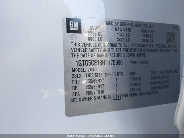 1GTG5CE18H1175086 GMC CANYON SLE