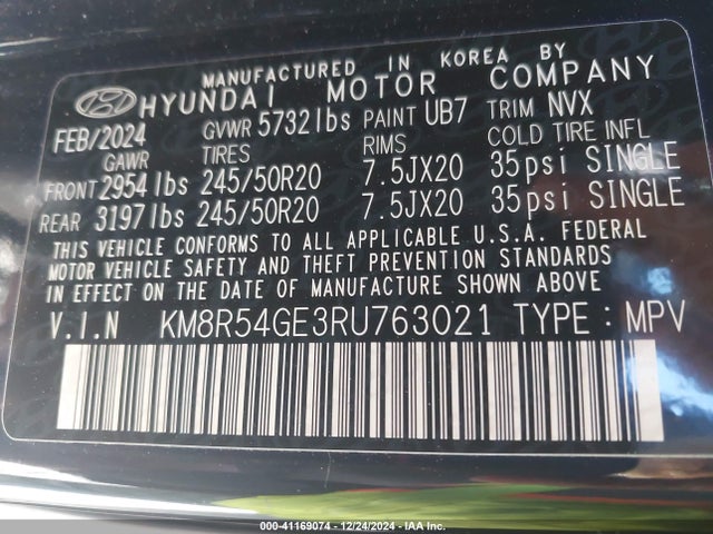 Hyundai Palisade Limited 2024 KM8R54GE3RU763021 Image 9