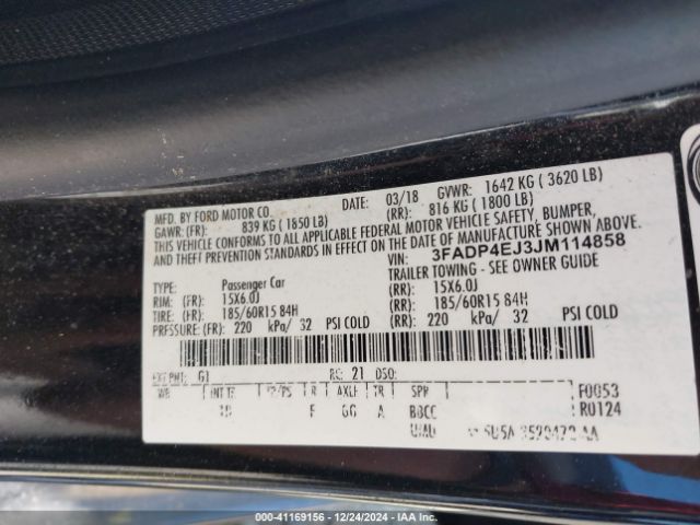 3FADP4EJ3JM114858 Ford FIESTA SE