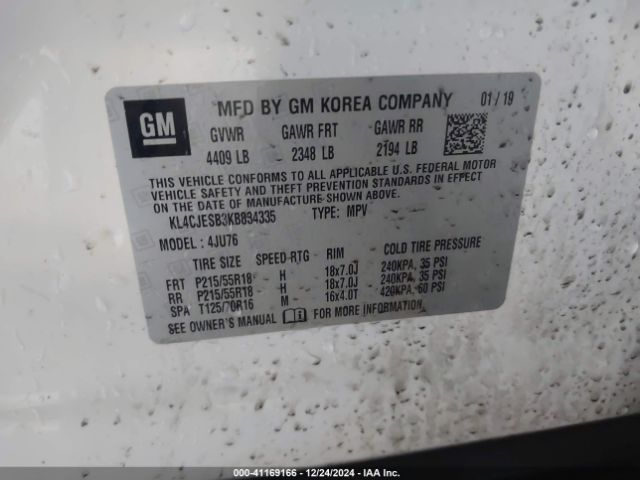 KL4CJESB3KB834335 Buick Encore Awd Preferred