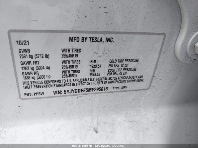 2021 TESLA MODEL Y 5YJYGDEE5MF295016 Photo 8