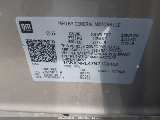 GMC Acadia Awd Sle 2022 1GKKNRL47NZ168402 Image 9