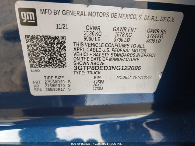 3GTP8DED3NG122686 GMC Sierra 1500 Limited 2wd  Short Box Slt