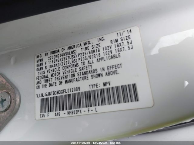 5J8TB3H3XFL012009 Acura RDX