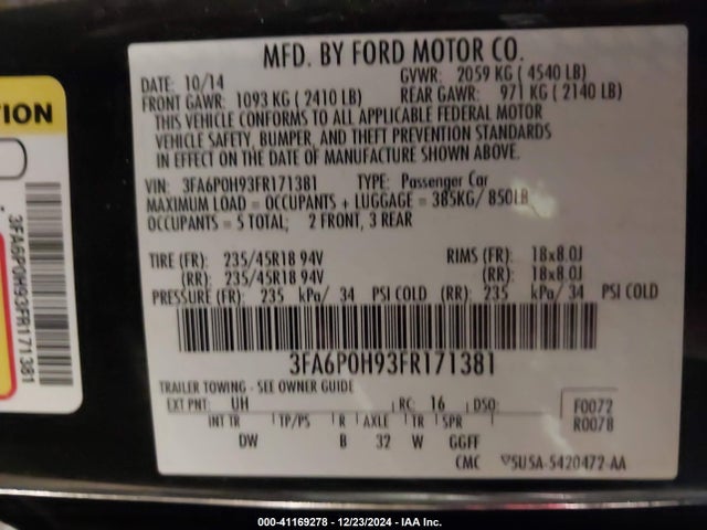 3FA6P0H93FR171381 Ford FUSION SE