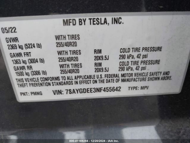 7SAYGDEE3NF455642 Tesla Model Y Long Range Dual Motor All-wheel Drive