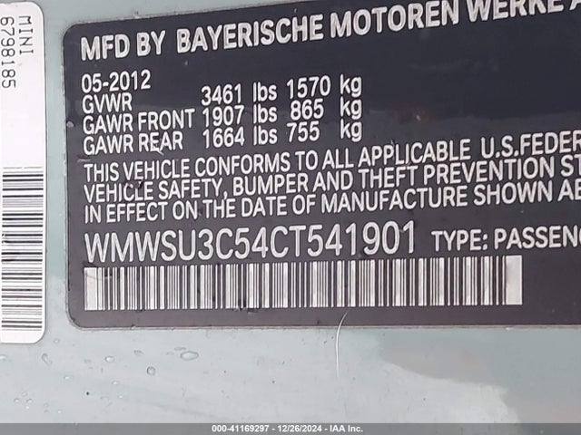 2012 MINI COOPER WMWSU3C54CT541901 Photo 8