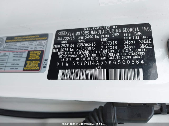 5XYPH4A55KG500564 KIA Sorento 3.3l Ex