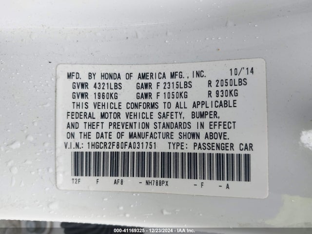 Honda Accord Ex-l 2015 1HGCR2F80FA031751 Image 9