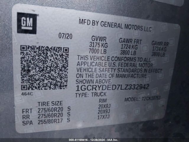 1GCRYDED7LZ332942 Chevrolet Silverado 1500 4wd  Standard Bed Lt