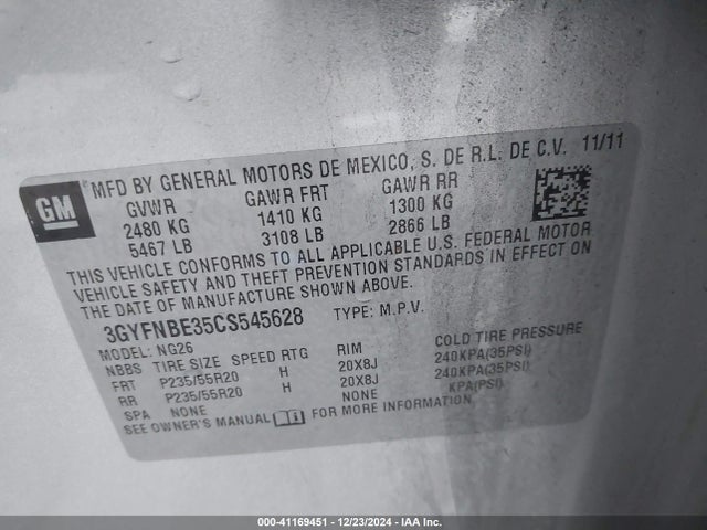 2012 CADILLAC SRX 3GYFNBE35CS545628 Photo 8