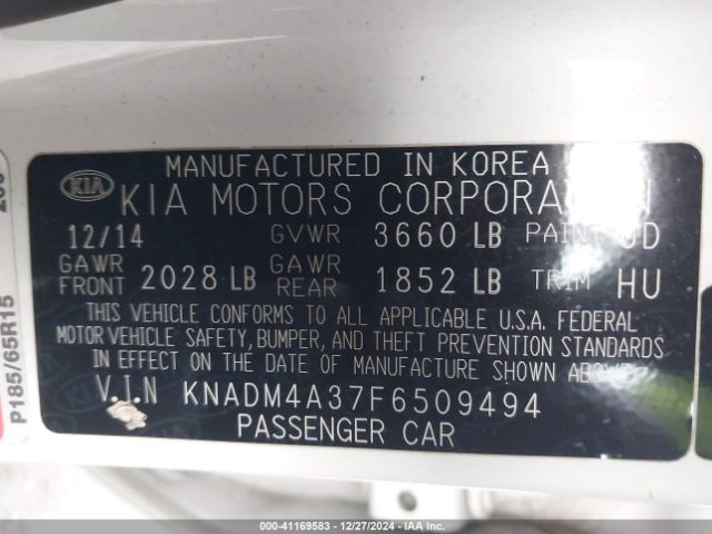 KNADM4A37F6509494 KIA RIO LX