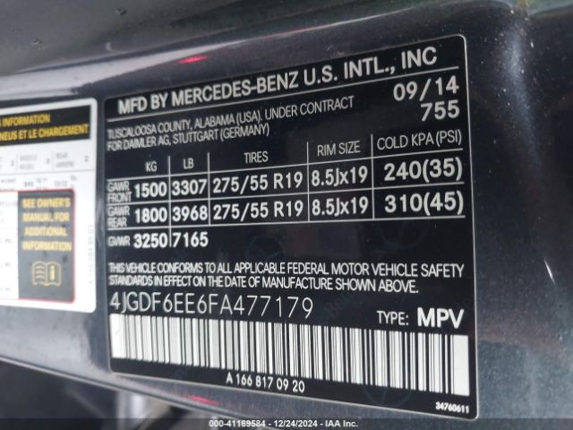 4JGDF6EE6FA477179 Mercedes-Benz Gl 450 4matic