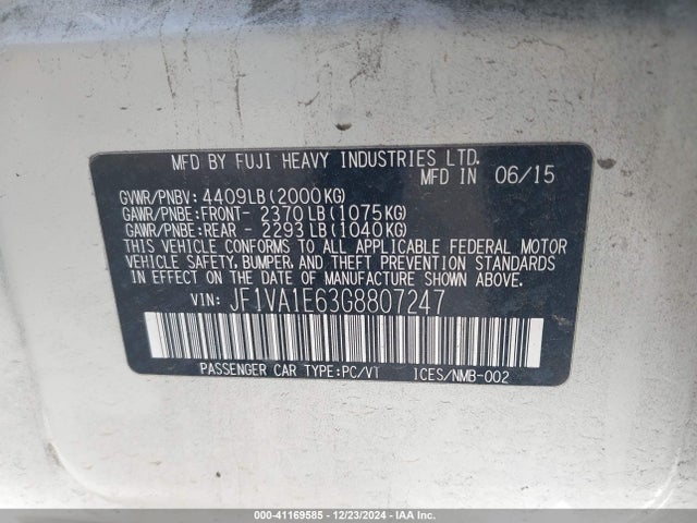 JF1VA1E63G8807247 Subaru Wrx Premium