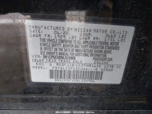 3N1CP5CV0NL524906 Nissan Kicks Sv Xtronic Cvt
