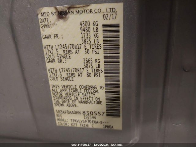 5BZAF0AA0HN850557 Nissan Nv Passenger Nv3500 Hd Sl V8