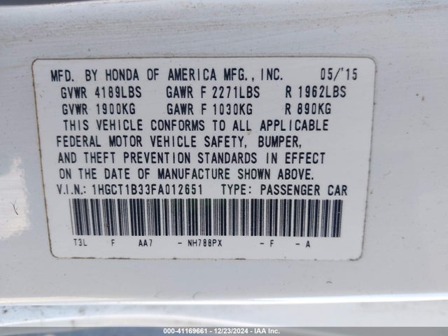 1HGTT1B33FA012651 Honda Accord