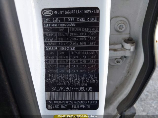 SALVP2BG7FH960796 Land Rover Range Rover Evoque Pure