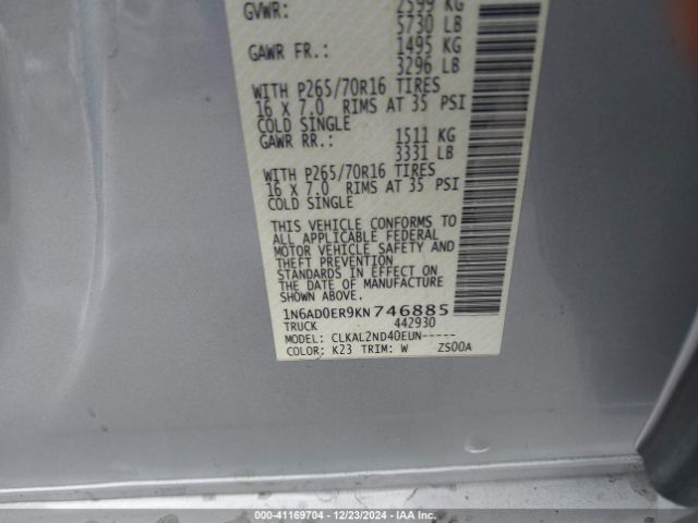 1N6AD0ER9KN746885 Nissan Frontier Sv