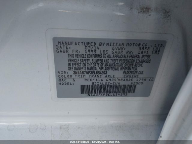 3N1AB7AP3EL654393 Nissan SENTRA SL