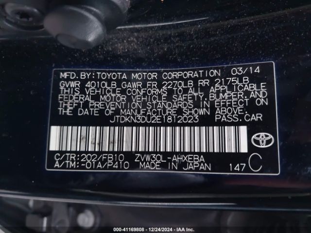 JTDKN3DU2E1812023 Toyota Prius
