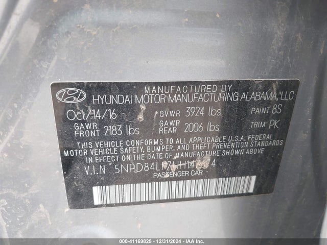 5NPD84LF7HH147674 Hyundai ELANTRA SE