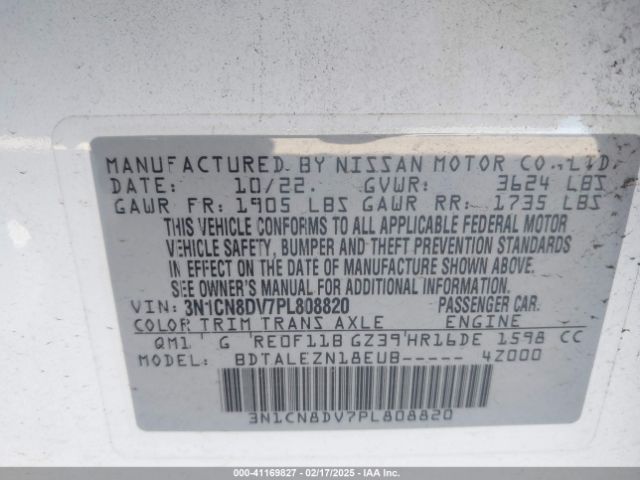 3N1CN8DV7PL808820 Nissan Versa 1.6 S Xtronic Cvt