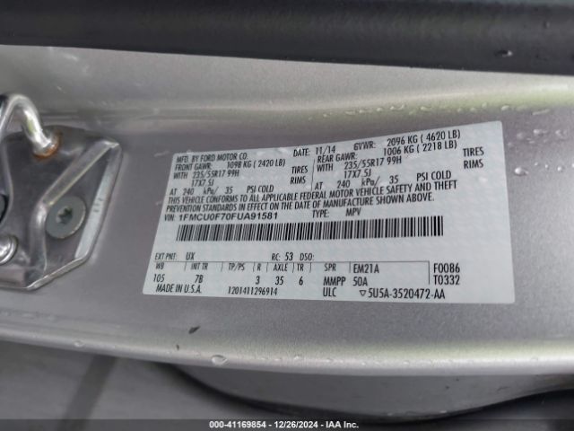 1FMCU0F70FUA91581 Ford ESCAPE S